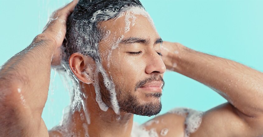 washing hair in shower