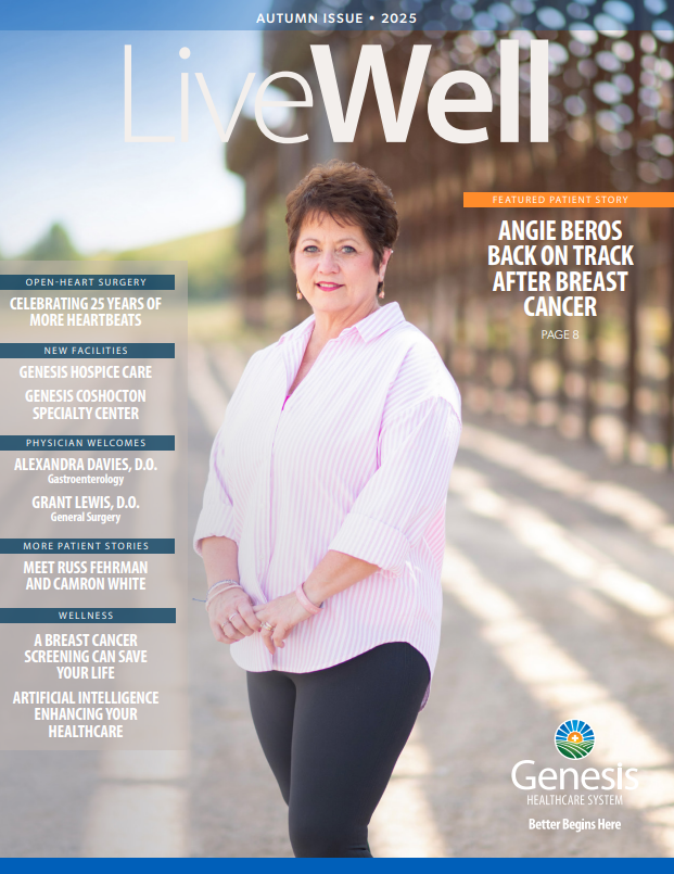 LiveWell Autumn 2025 issue cover of Angie Beros, "Back on track after breast cancer"