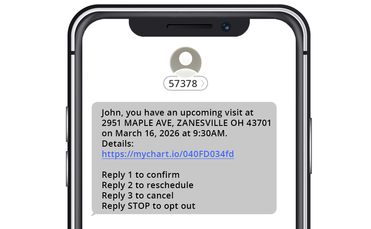 Example of text confirmation message