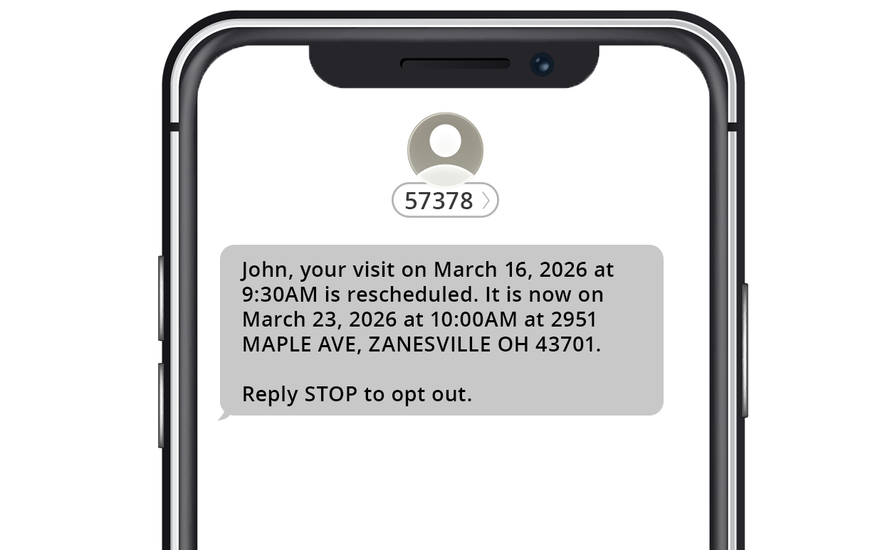 Example of text message for rescheduled appointments