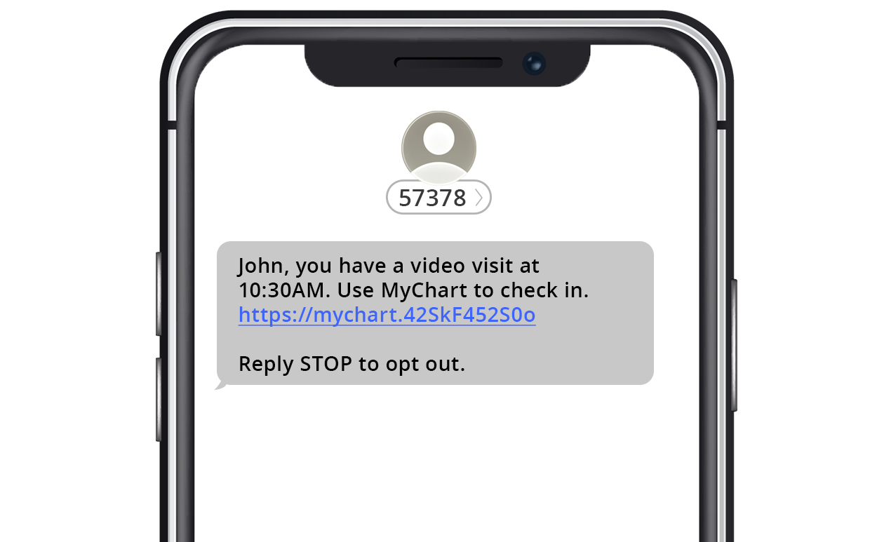 Example of text message video visit reminder