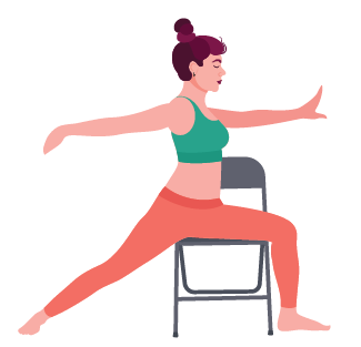 seated warrior 2 chair yoga illustration
