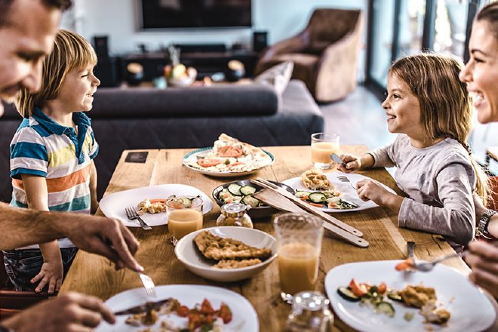 family eating dinner together