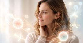 woman surrounded by cartoon cells representing autoimmune disease